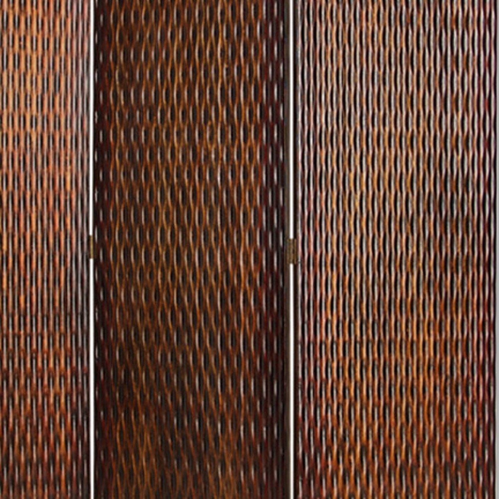 72" Brown Wood Folding Three Panel Screen Room Divider HomeRoots
