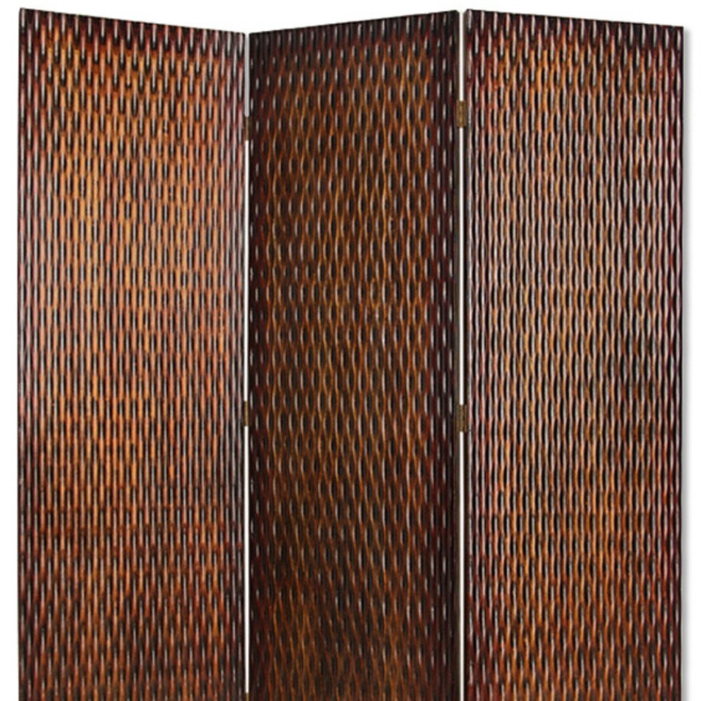 72" Brown Wood Folding Three Panel Screen Room Divider HomeRoots