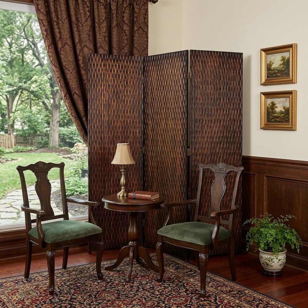 72" Brown Wood Folding Three Panel Screen Room Divider HomeRoots