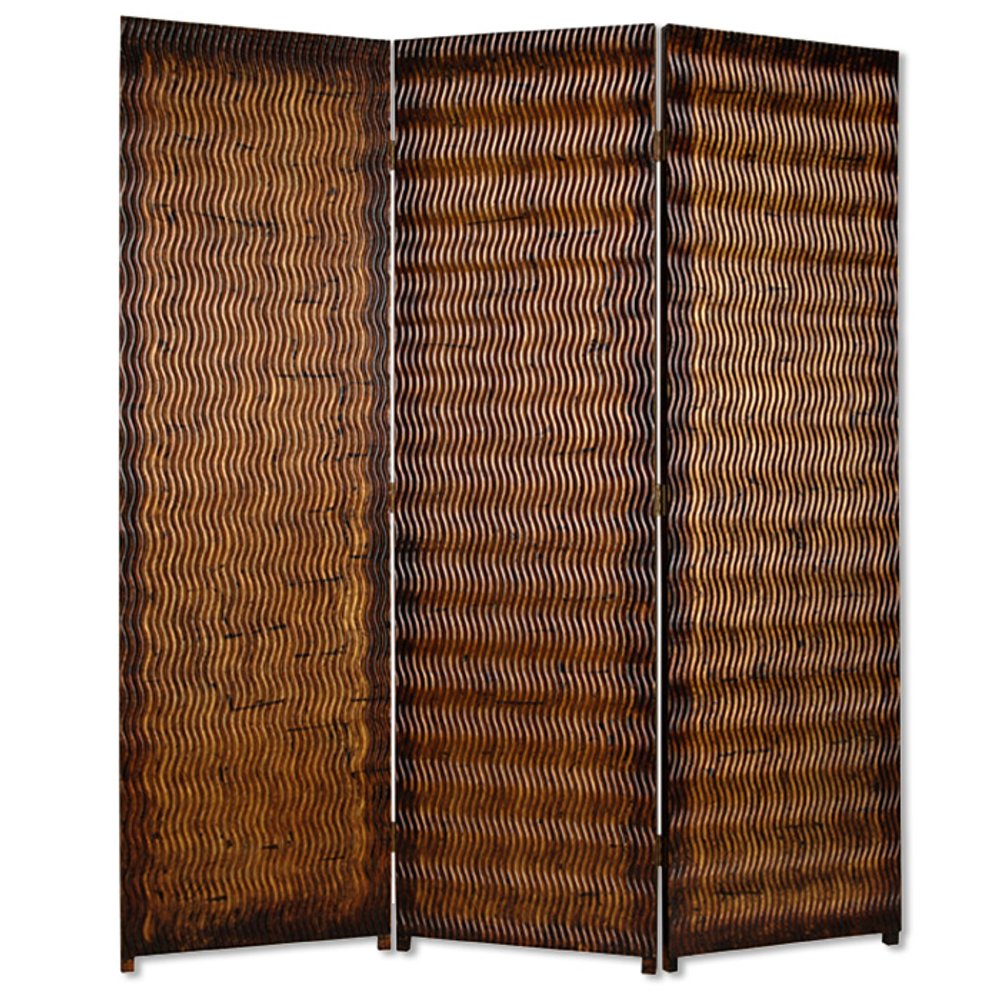 72" Brown Wood Folding Three Panel Screen Room Divider HomeRoots