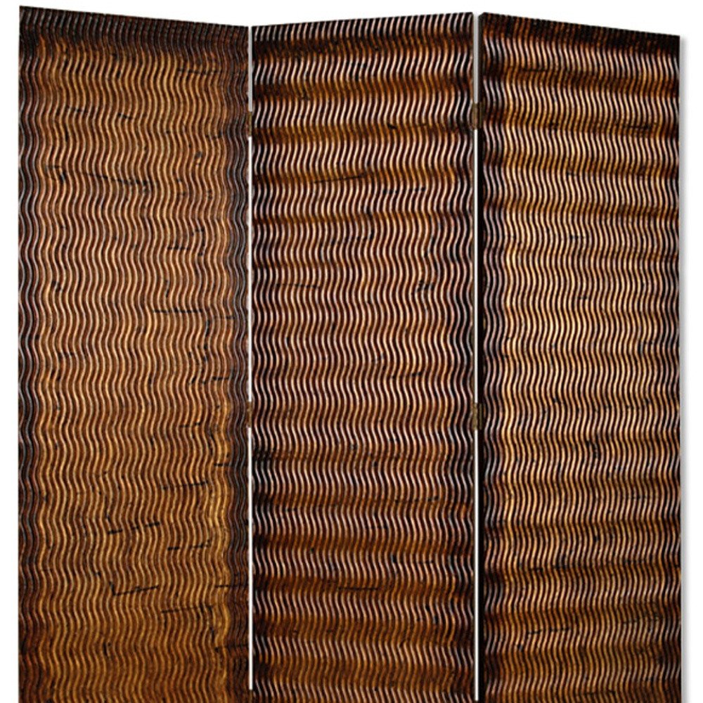 72" Brown Wood Folding Three Panel Screen Room Divider HomeRoots