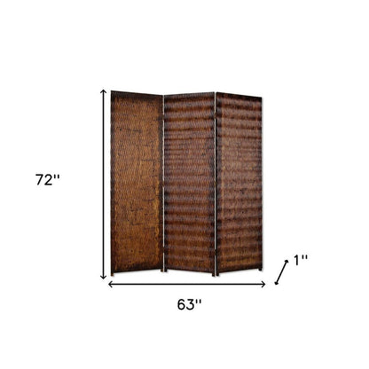 72" Brown Wood Folding Three Panel Screen Room Divider HomeRoots