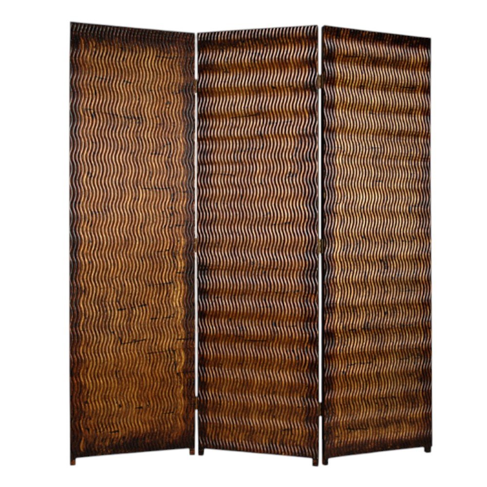 72" Brown Wood Folding Three Panel Screen Room Divider HomeRoots