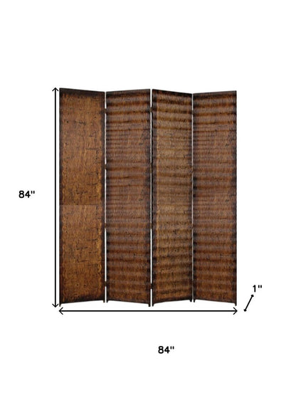 84" Brown Wood Folding Four Panel Screen Room Divider HomeRoots