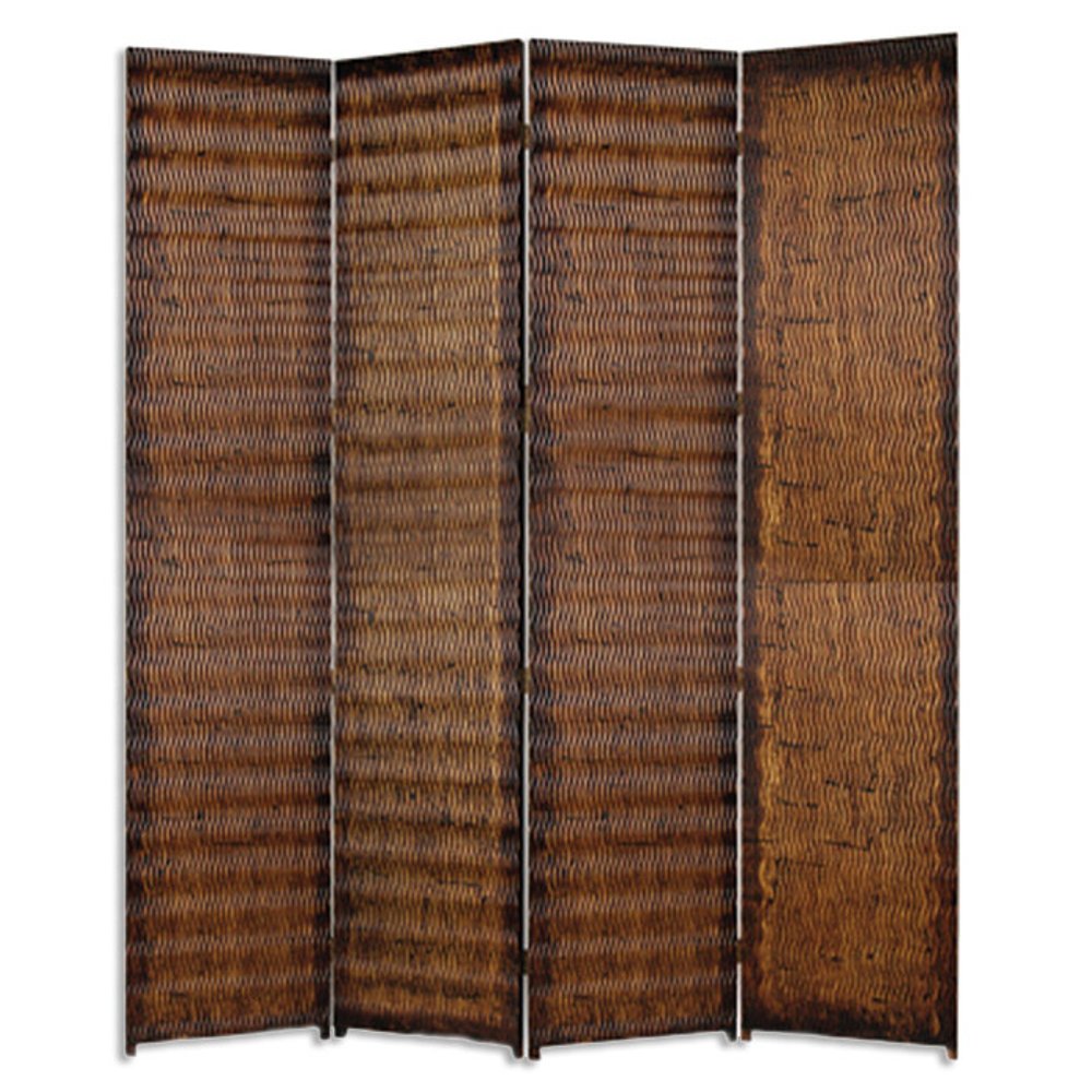 84" Brown Wood Folding Four Panel Screen Room Divider HomeRoots