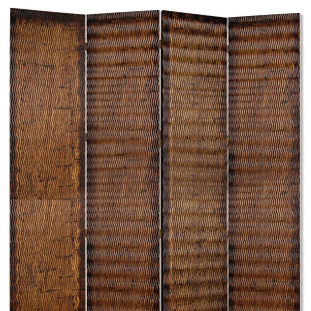 84" Brown Wood Folding Four Panel Screen Room Divider HomeRoots