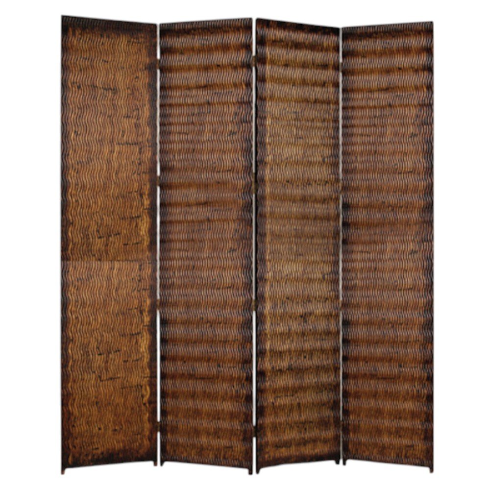 84" Brown Wood Folding Four Panel Screen Room Divider HomeRoots
