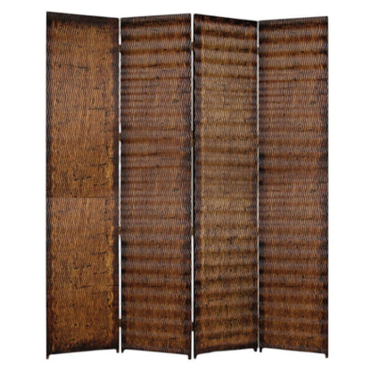 84" Brown Wood Folding Four Panel Screen Room Divider HomeRoots
