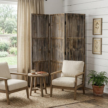 72" Brown Solid Wood Panel Screen Room Divider HomeRoots