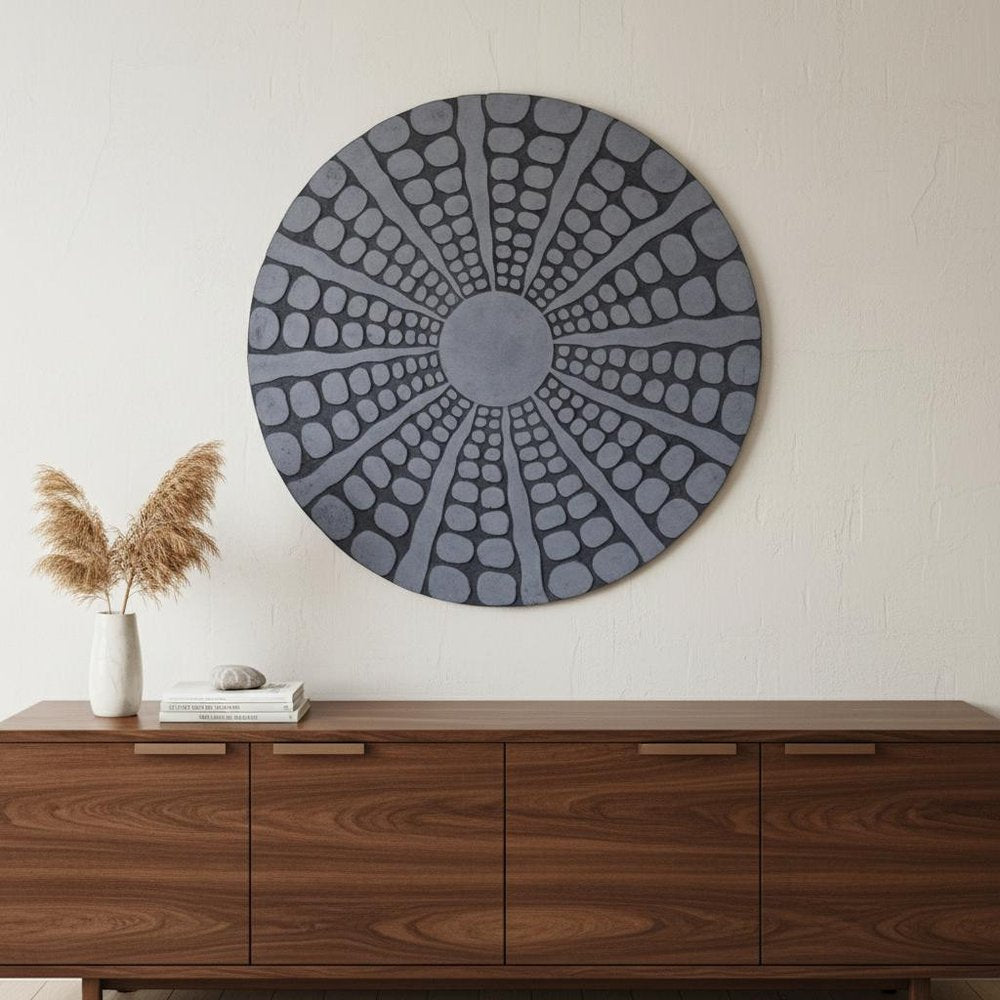 19" X 19" X 2" Sandstone, Fine Polished, Round With Stardust Pebble Finish - Wall Decor — view 1
