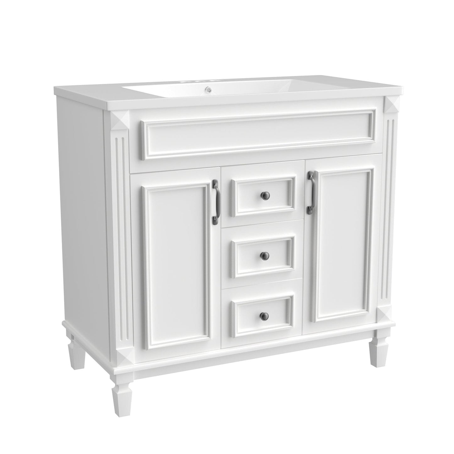 36 inch white bathroom vanity with top sink, equipped with 2 soft closing doors and 2 drawers, bathroom storage cabinet, single - FurniFindUSA