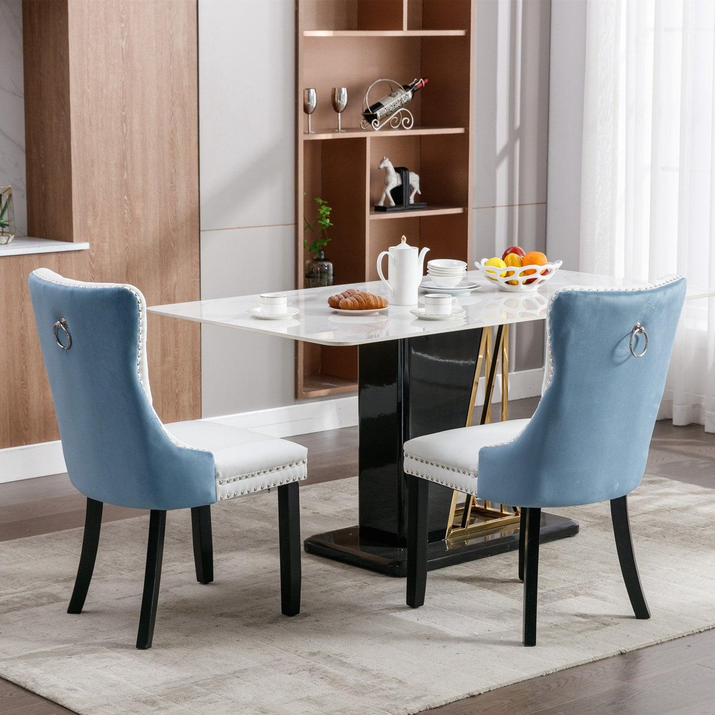 A&A Furniture Nikki Collection Modern High-end Tufted Solid Wood Contemporary PU 2-Pcs Set White+Light Blue - FurniFindUSA