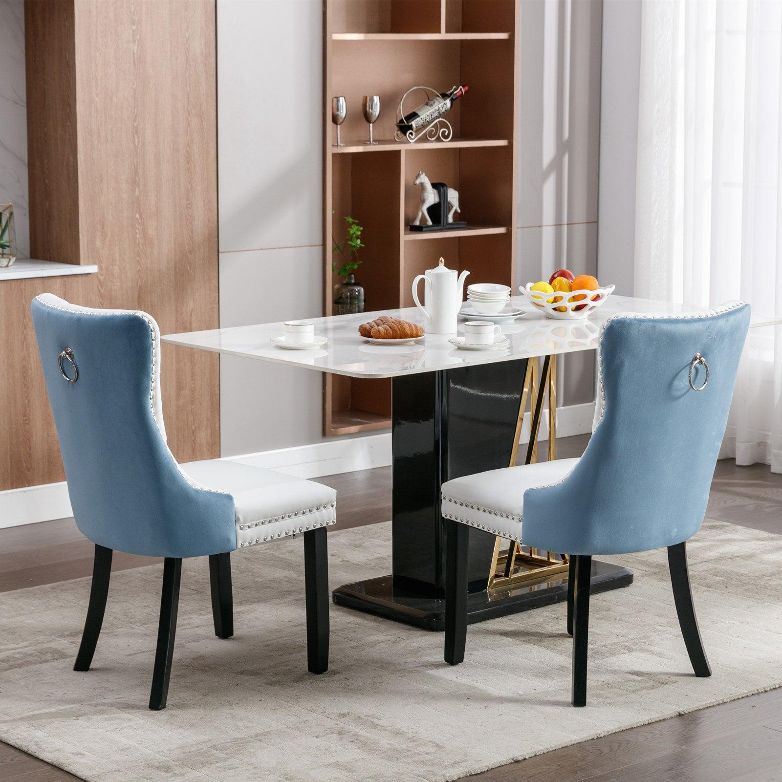 A&A Furniture Nikki Collection Modern High-end Tufted Solid Wood Contemporary PU 2-Pcs Set White+Light Blue - FurniFindUSA