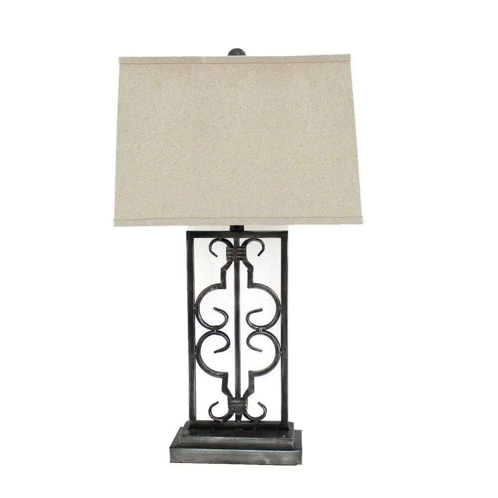 29" Distressed Gray Metal Bedside Lamp With Beige Shade HomeRoots