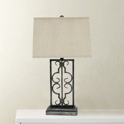 29" Distressed Gray Metal Bedside Lamp With Beige Shade HomeRoots