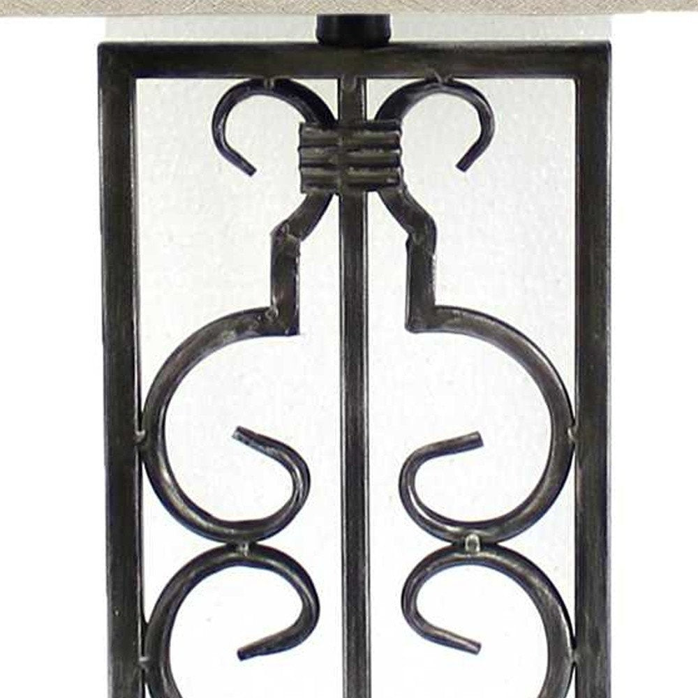 29" Distressed Gray Metal Bedside Lamp With Beige Shade HomeRoots