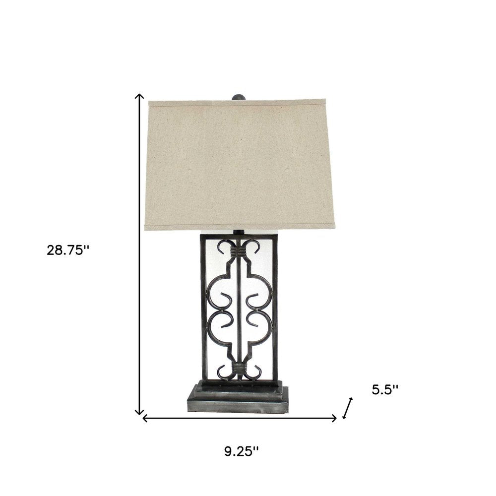 29" Distressed Gray Metal Bedside Lamp With Beige Shade HomeRoots