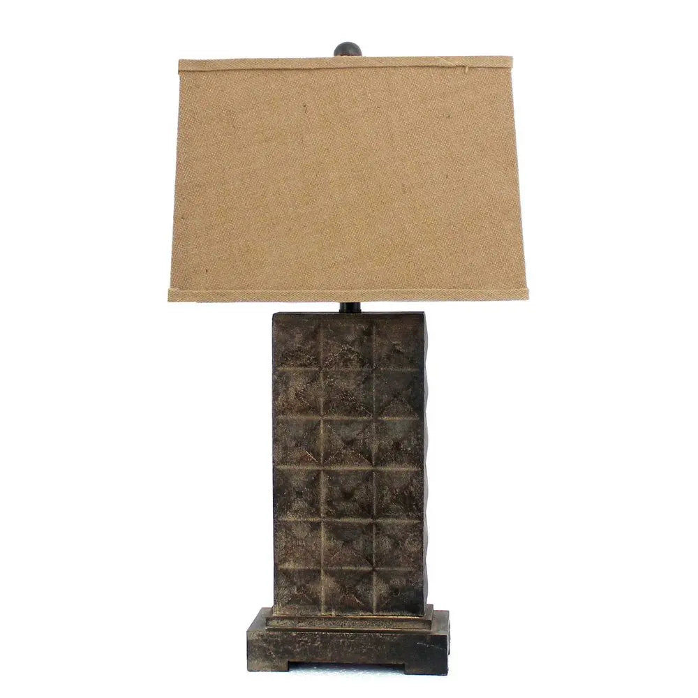 30" Distressed Bronze Metal Bedside Lamp With Khaki Shade HomeRoots