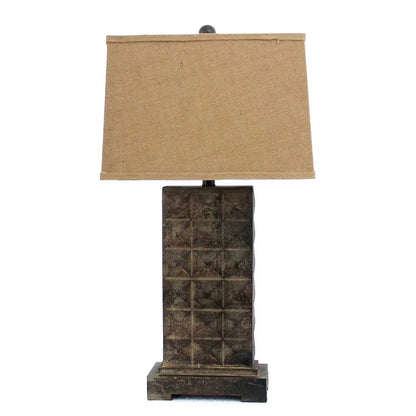 30" Distressed Bronze Metal Bedside Lamp With Khaki Shade HomeRoots