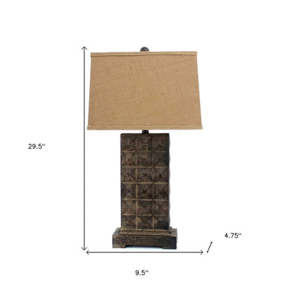 30" Distressed Bronze Metal Bedside Lamp With Khaki Shade HomeRoots