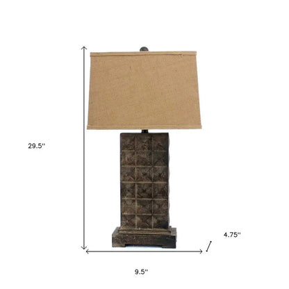 30" Distressed Bronze Metal Bedside Lamp With Khaki Shade HomeRoots