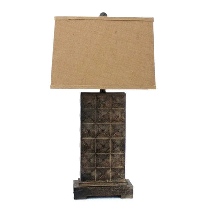 30" Distressed Bronze Metal Bedside Lamp With Khaki Shade HomeRoots