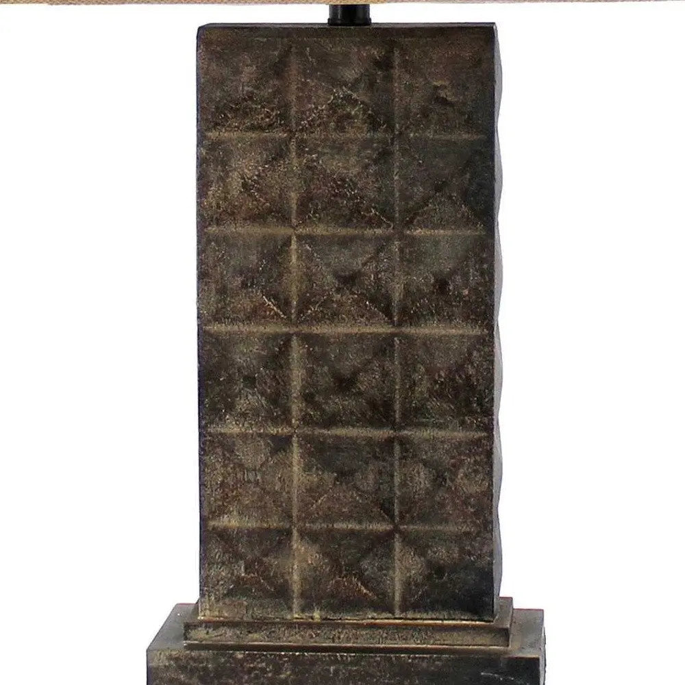 30" Distressed Bronze Metal Bedside Lamp With Khaki Shade HomeRoots