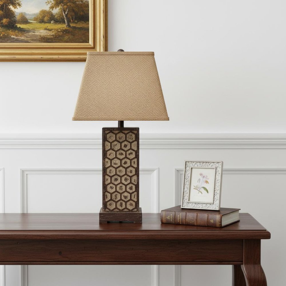 29" Brown Solid Wood Bedside Table Lamp With Brown Shade HomeRoots