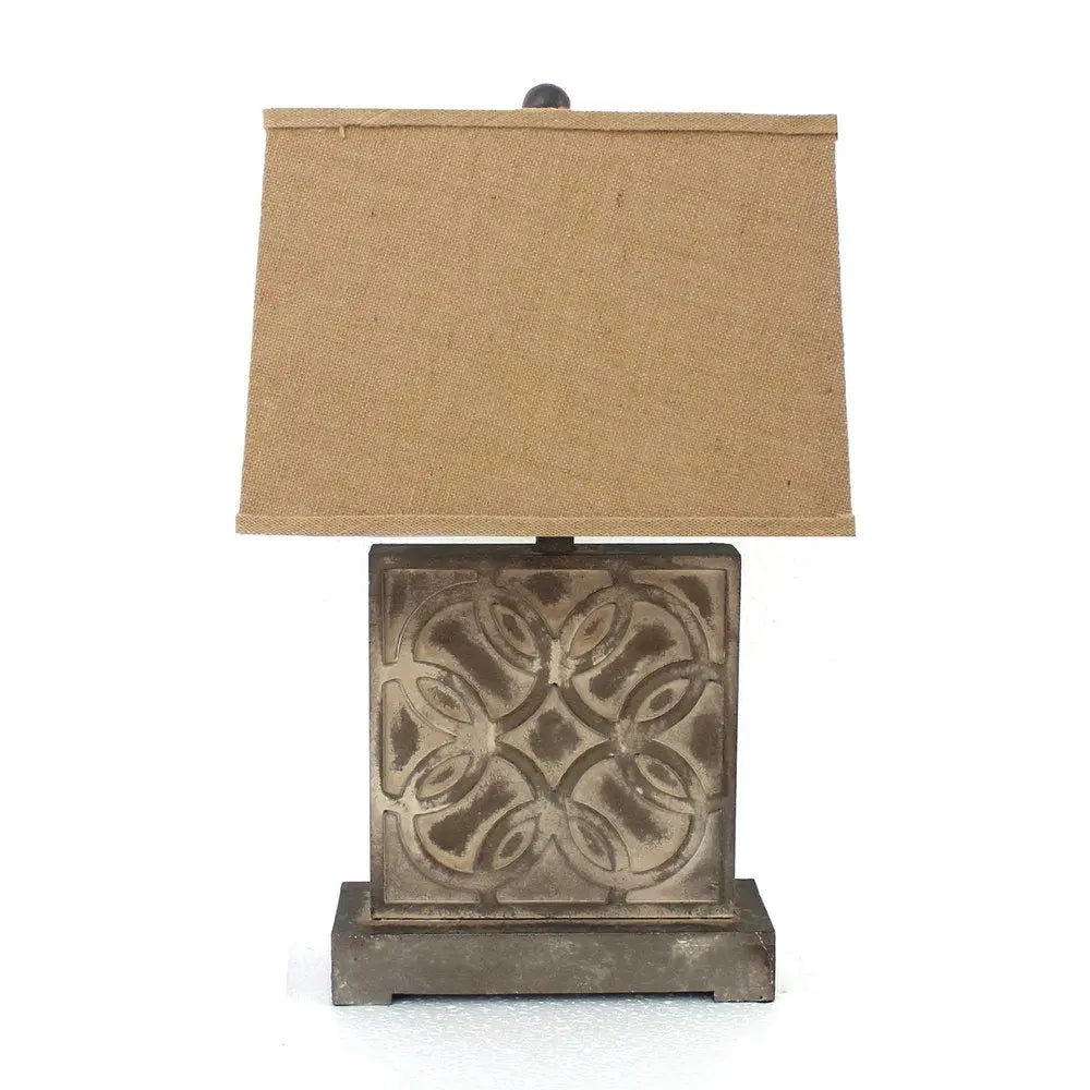 25" Distressed Brown Metal Bedside Lamp With Khaki Shade HomeRoots