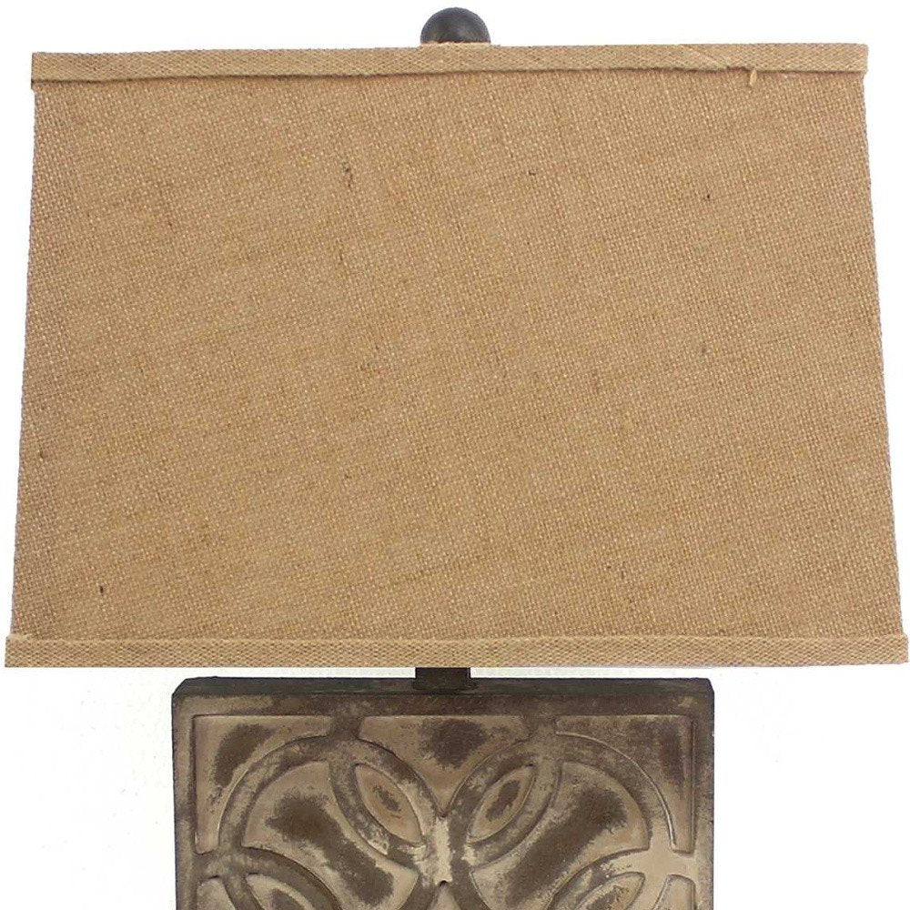25" Distressed Brown Metal Bedside Lamp With Khaki Shade HomeRoots