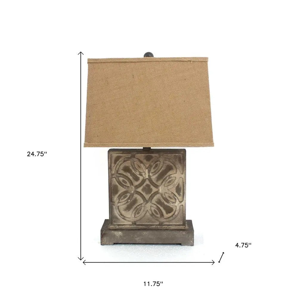 25" Distressed Brown Metal Bedside Lamp With Khaki Shade HomeRoots