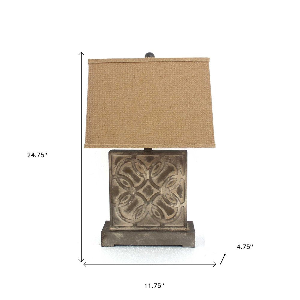 25" Distressed Brown Metal Bedside Lamp With Khaki Shade HomeRoots