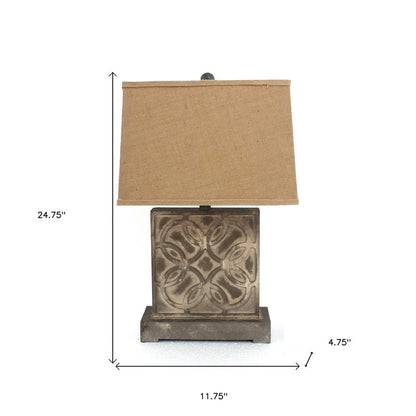 25" Distressed Brown Metal Bedside Lamp With Khaki Shade HomeRoots