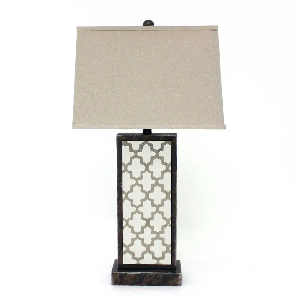30" Distressed Bronze Metal Bedside Lamp With Beige Shade HomeRoots