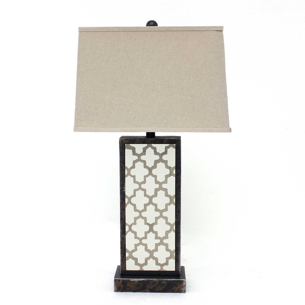 30" Distressed Bronze Metal Bedside Lamp With Beige Shade HomeRoots