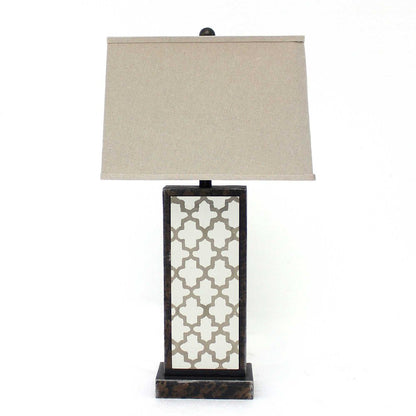 30" Distressed Bronze Metal Bedside Lamp With Beige Shade HomeRoots