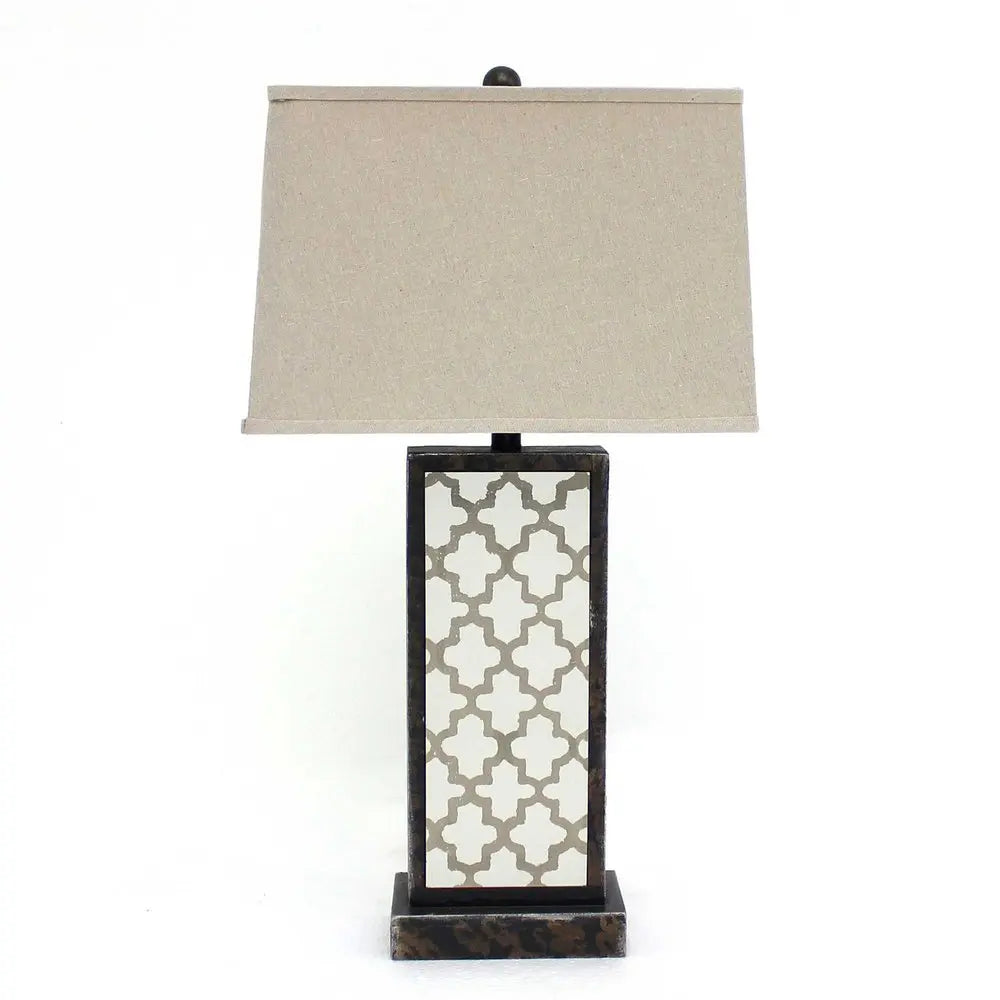 30" Distressed Bronze Metal Bedside Lamp With Beige Shade HomeRoots