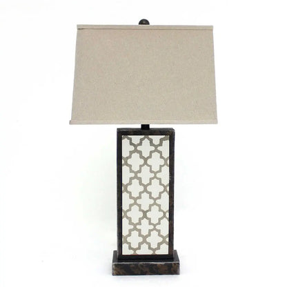 30" Distressed Bronze Metal Bedside Lamp With Beige Shade HomeRoots