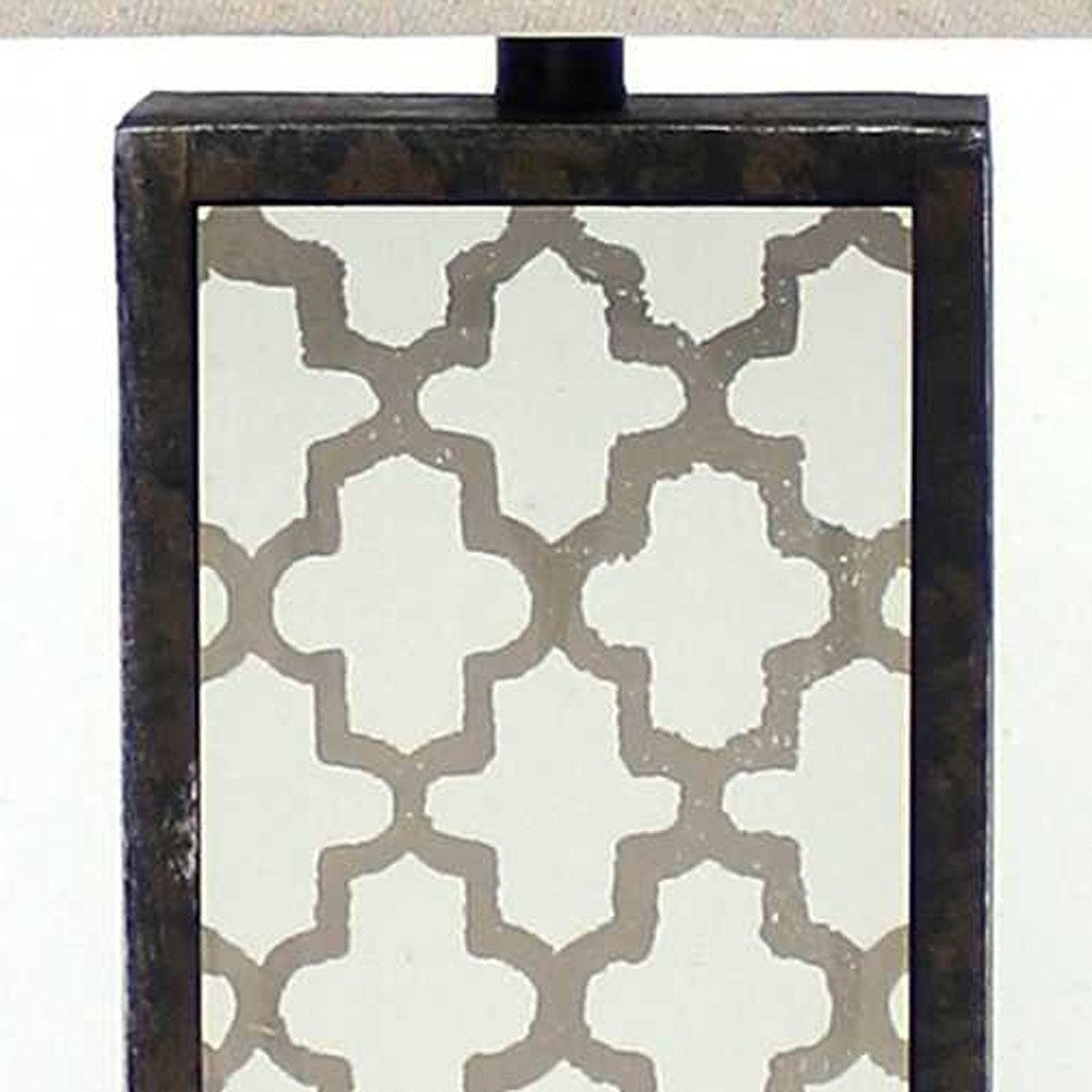 30" Distressed Bronze Metal Bedside Lamp With Beige Shade HomeRoots