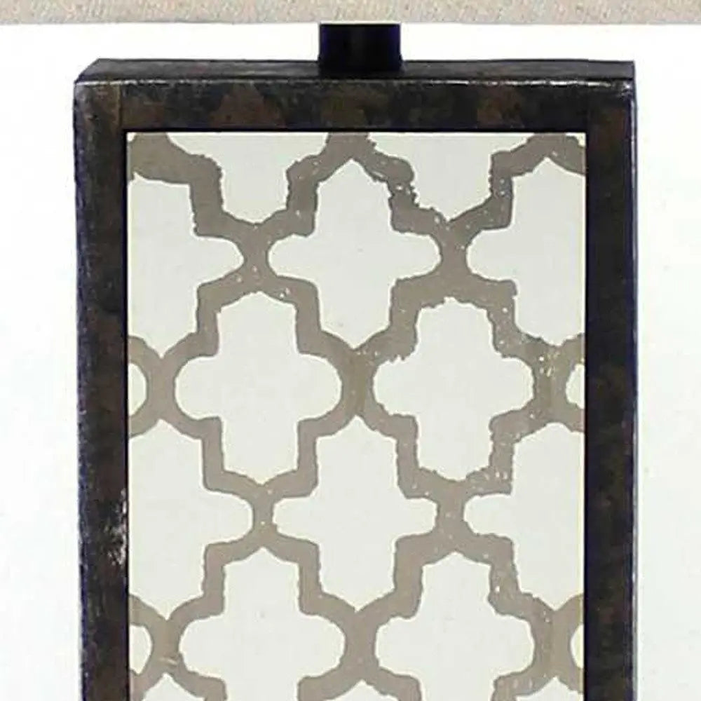 30" Distressed Bronze Metal Bedside Lamp With Beige Shade HomeRoots