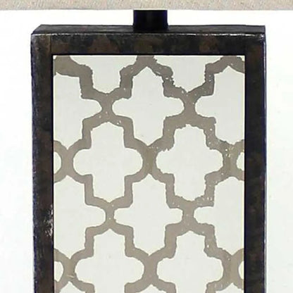 30" Distressed Bronze Metal Bedside Lamp With Beige Shade HomeRoots