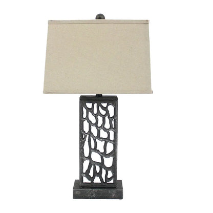 29" Distressed Black Metal Bedside Lamp With Beige Shade HomeRoots