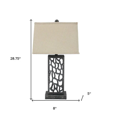 29" Distressed Black Metal Bedside Lamp With Beige Shade HomeRoots