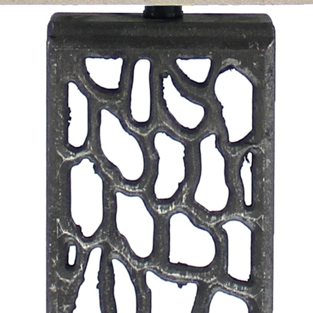 29" Distressed Black Metal Bedside Lamp With Beige Shade HomeRoots