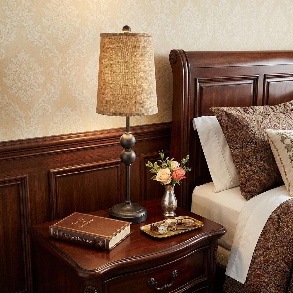 29" Bronze Bedside Lamp With Brown Shade HomeRoots