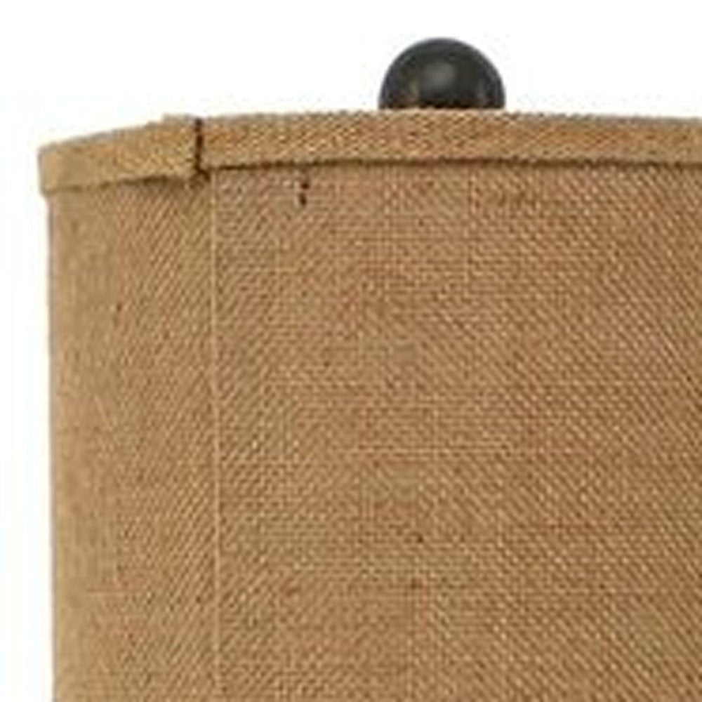 31" Black Fleur de Lis Metal Table Lamp With Natural Burlap Shade HomeRoots