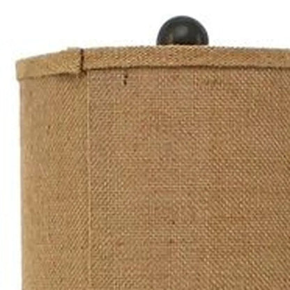 31" Black Fleur de Lis Metal Table Lamp With Natural Burlap Shade HomeRoots