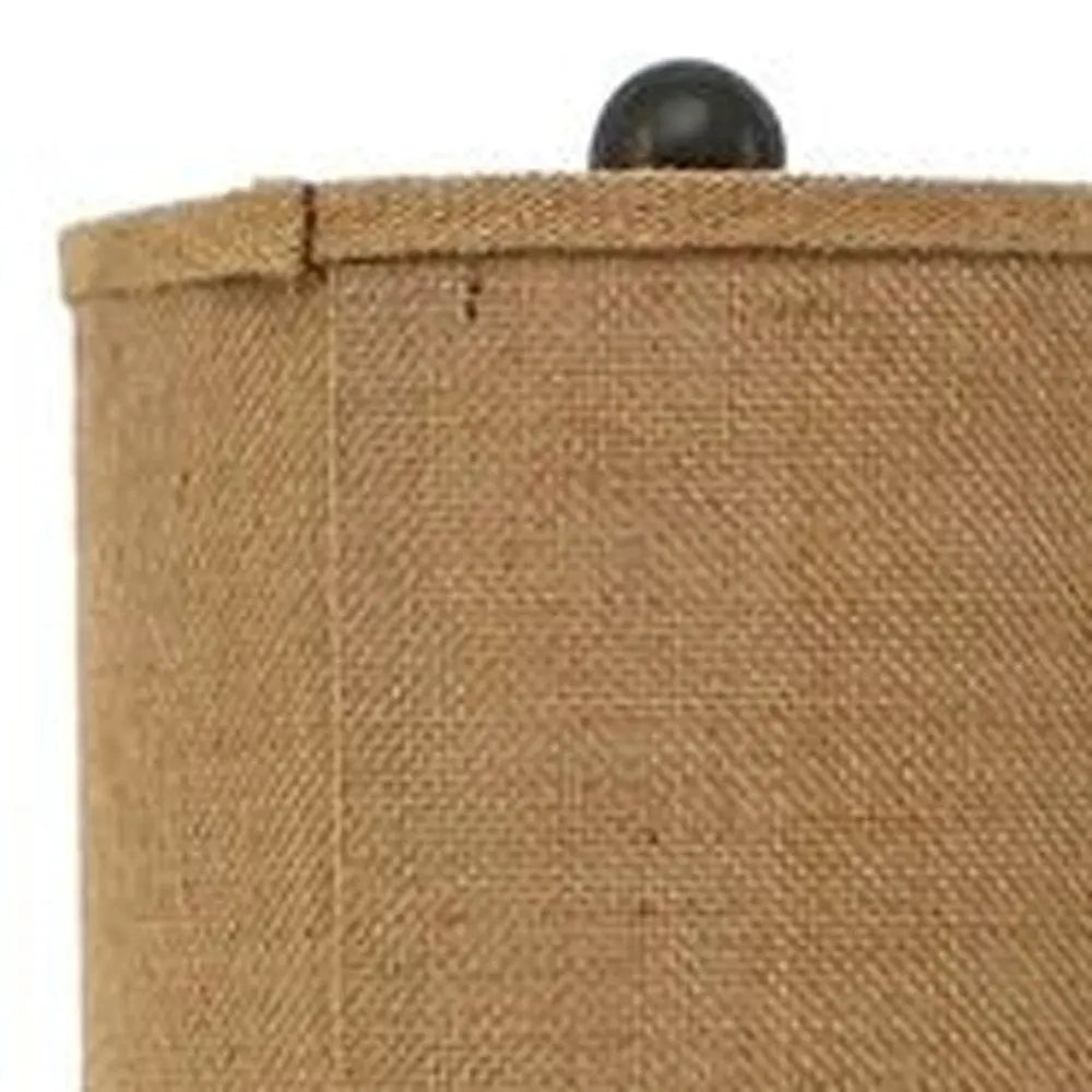 31" Black Fleur de Lis Metal Table Lamp With Natural Burlap Shade HomeRoots