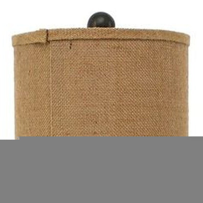31" Black Fleur de Lis Metal Table Lamp With Natural Burlap Shade HomeRoots
