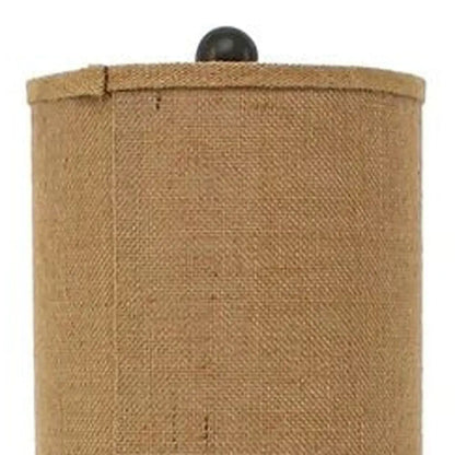 31" Black Fleur de Lis Metal Table Lamp With Natural Burlap Shade HomeRoots